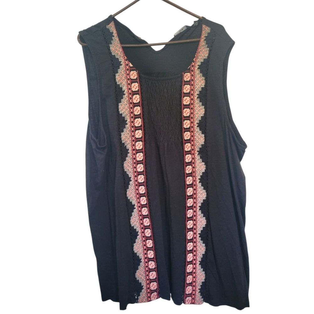 Ulla Popken Black Charming Details Embroidery Cotton Knit Tank Size 32/34 - Picture 2 of 9